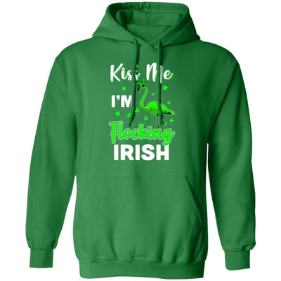 Kiss Me I'm Flocking Irish Green Flamingo St Patrick's Day-T-Shirt & Hoodie-Pullover Hoodie-Irish Green