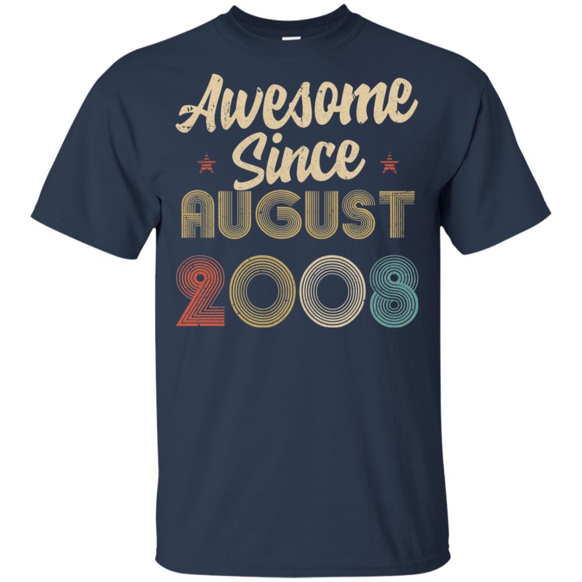 Awesome Since August 2008 Vintage 13th Birthday Gifts Youth-Youth Shirt-Youth T-Shirt-Navy