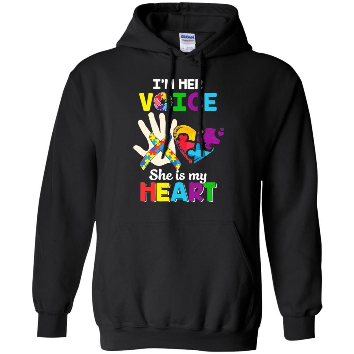 I'm Her Voice She Is My Heart Dad Mom Autism Awareness-T-Shirt & Hoodie-Pullover Hoodie-Black