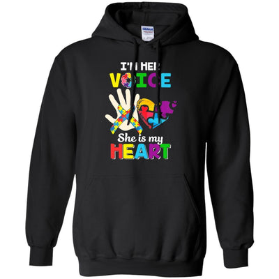 I'm Her Voice She Is My Heart Dad Mom Autism Awareness-T-Shirt & Hoodie-Pullover Hoodie-Black