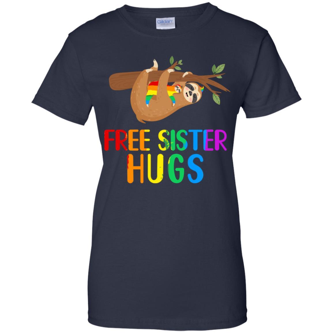 Free Sister Hugs Sloth Rainbow Heart LGBT Pride Month-T-Shirt & Hoodie-Women's T-Shirt-Navy