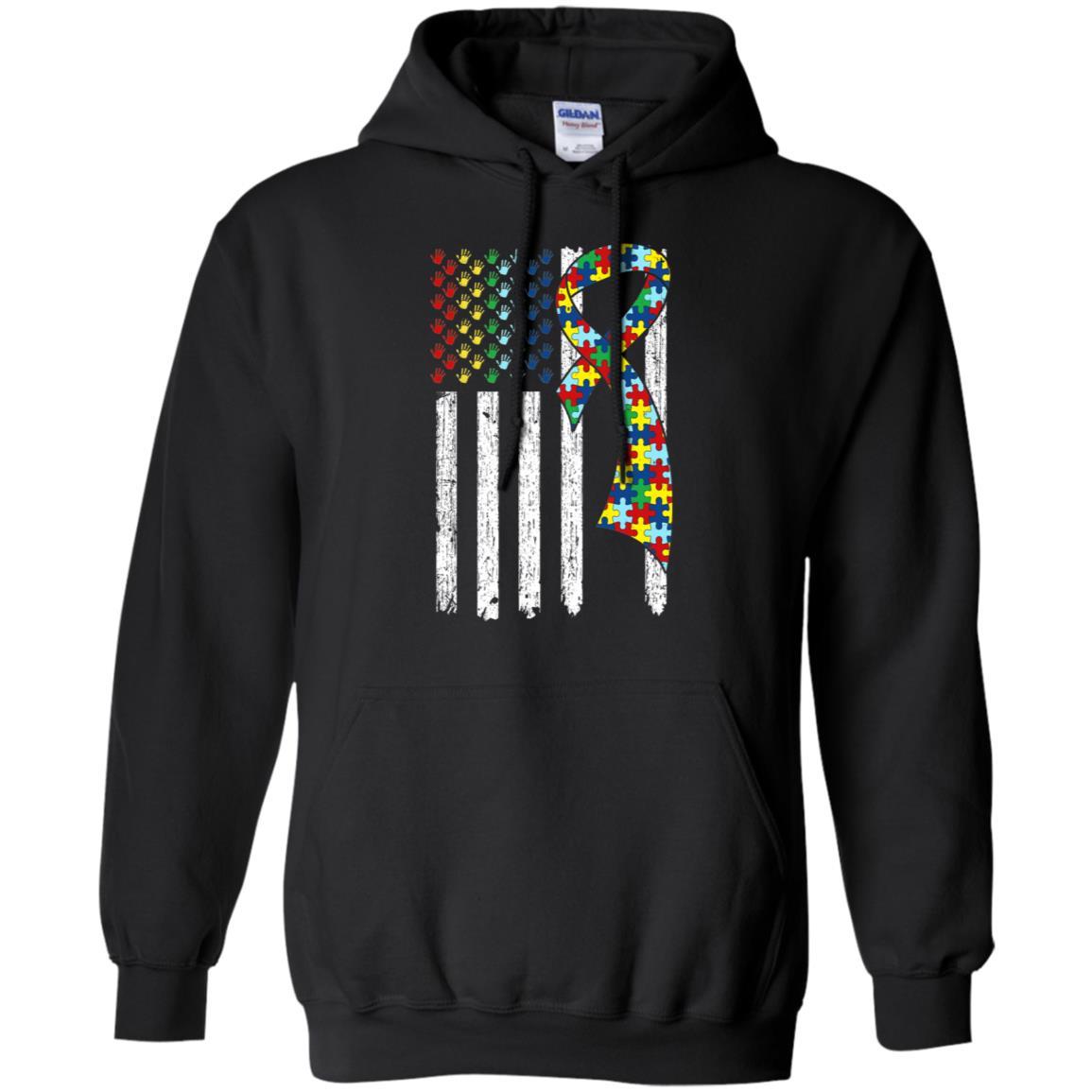 Support Autism Awareness American Flag-T-Shirt & Hoodie-Pullover Hoodie-Black