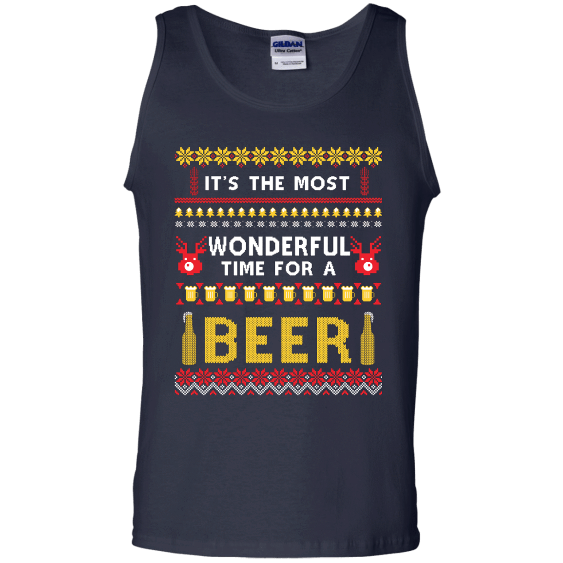 It's The Most Wonderful Time For A Beer Ugly Sweater-T-Shirt & Hoodie-Unisex Tank-Navy