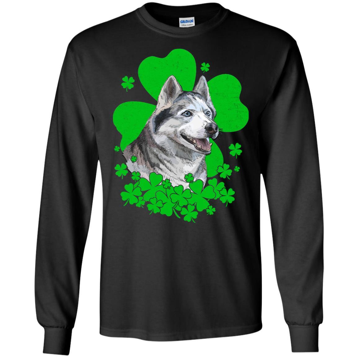 Siberian Husky St. Patrick's Day Clovers-T-Shirt & Hoodie-Long Sleeve T-Shirt-Black