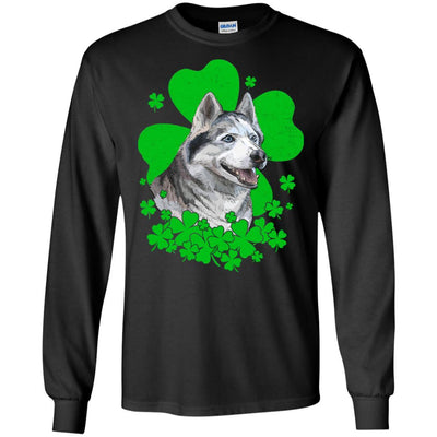 Siberian Husky St. Patrick's Day Clovers-T-Shirt & Hoodie-Long Sleeve T-Shirt-Black