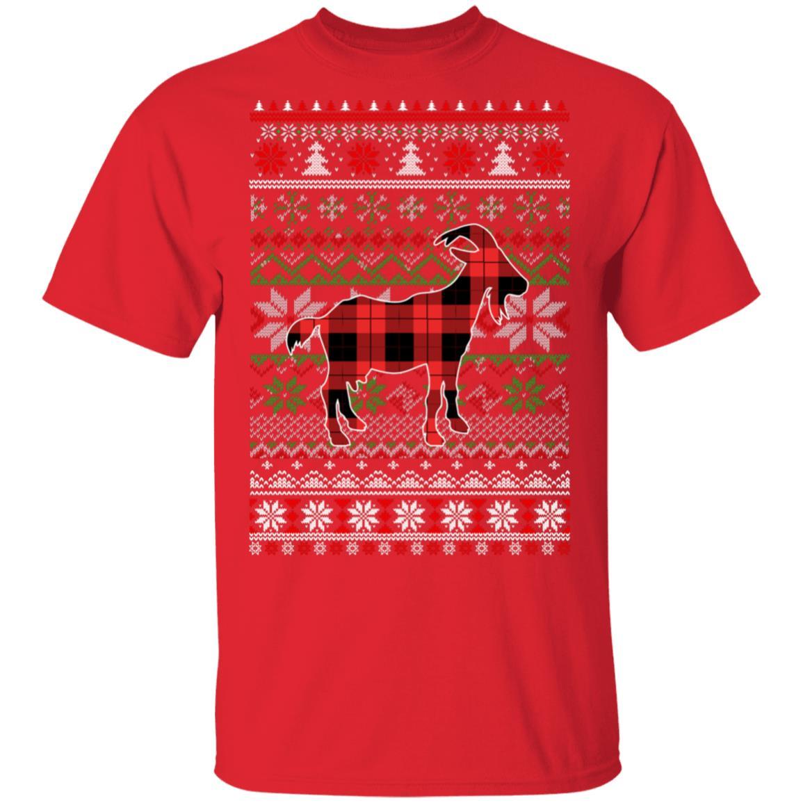 Goat Red Plaid Ugly Christmas Sweater Funny Gifts-T-Shirt & Sweatshirt-Classic T-Shirt-Red