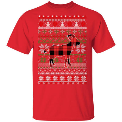 Goat Red Plaid Ugly Christmas Sweater Funny Gifts-T-Shirt & Sweatshirt-Classic T-Shirt-Red