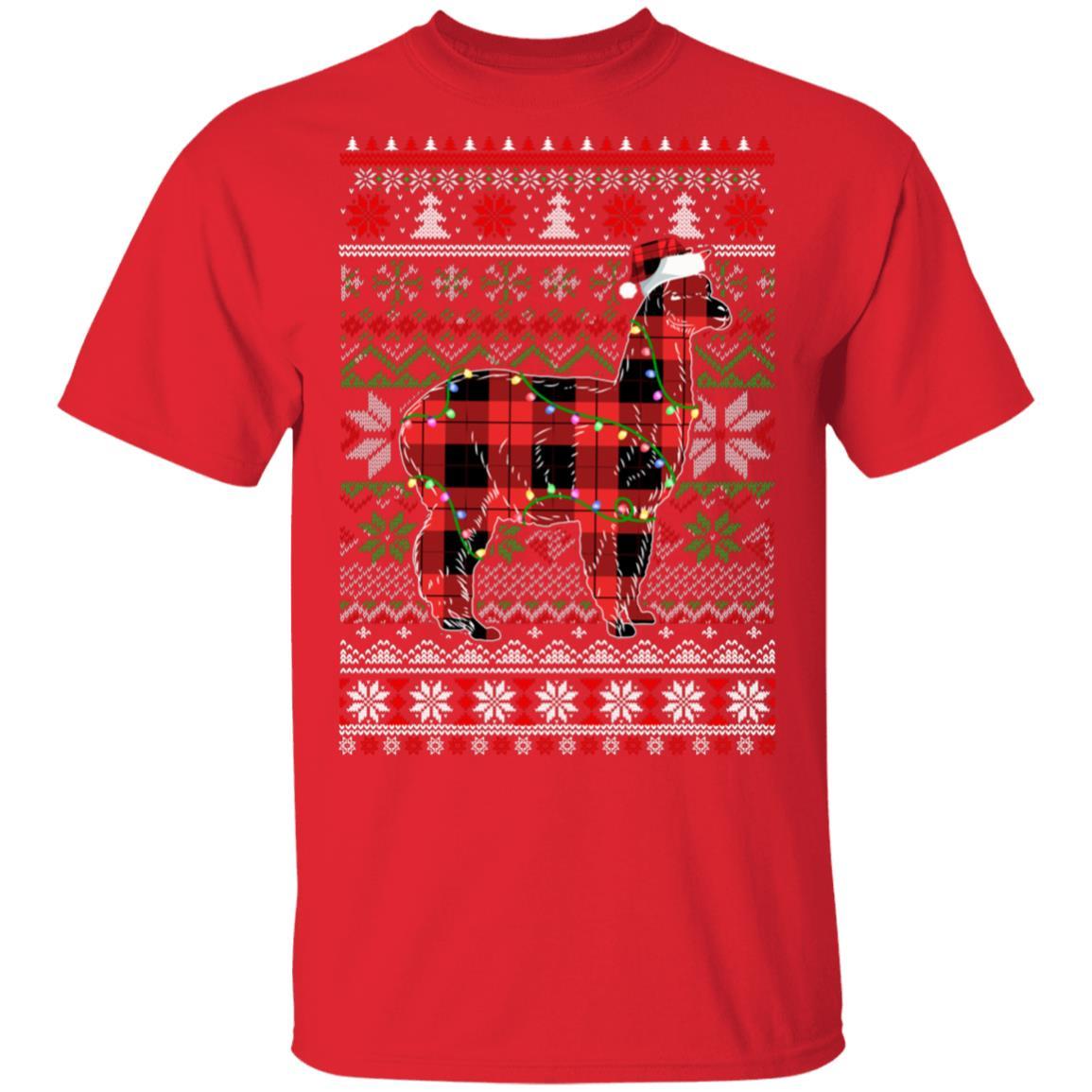 Red Plaid Buffalo Llama Pajamas Family Christmas Sweater-T-Shirt & Sweatshirt-Classic T-Shirt-Red