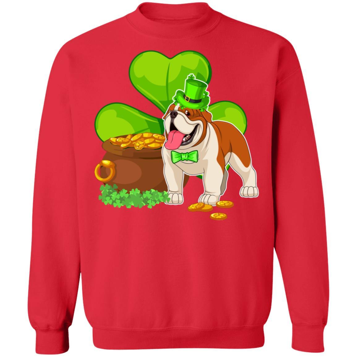 Bulldog St Patrick's Day Irish Dog Lover Funny Gifts-T-Shirt & Hoodie-Crewneck Sweatshirt-Red