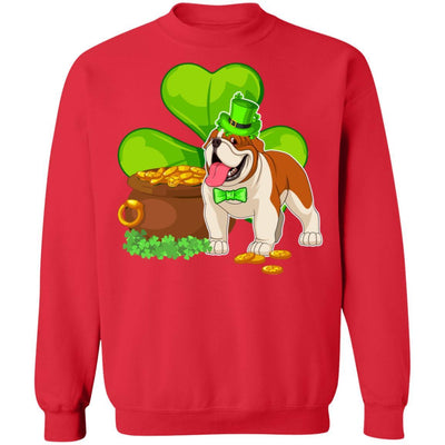 Bulldog St Patrick's Day Irish Dog Lover Funny Gifts-T-Shirt & Hoodie-Crewneck Sweatshirt-Red