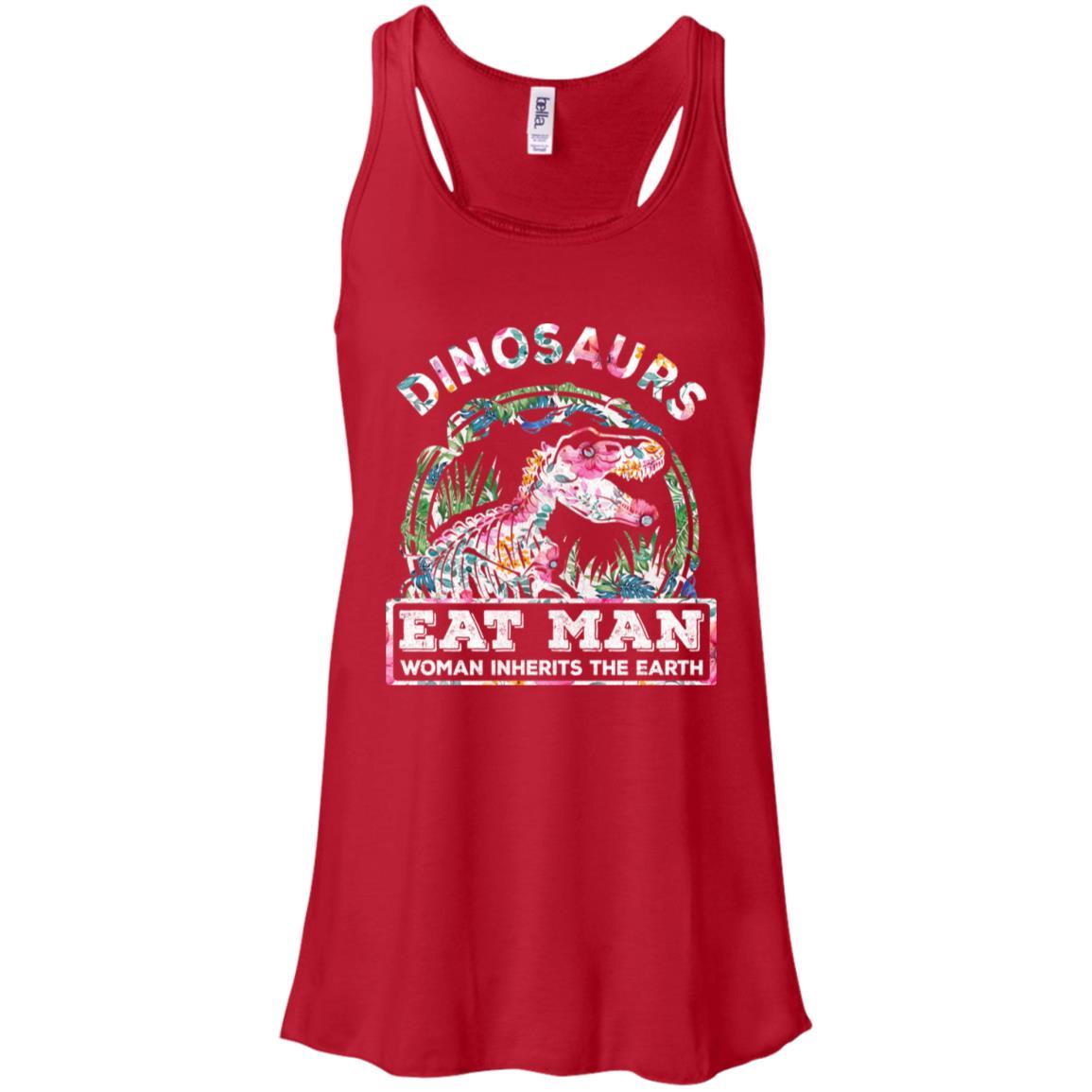 Funny Dinosaurs Eat Man Woman Inherits The Earth-T-Shirt & Tank Top-Women's Flowy Racerback Tank-Red