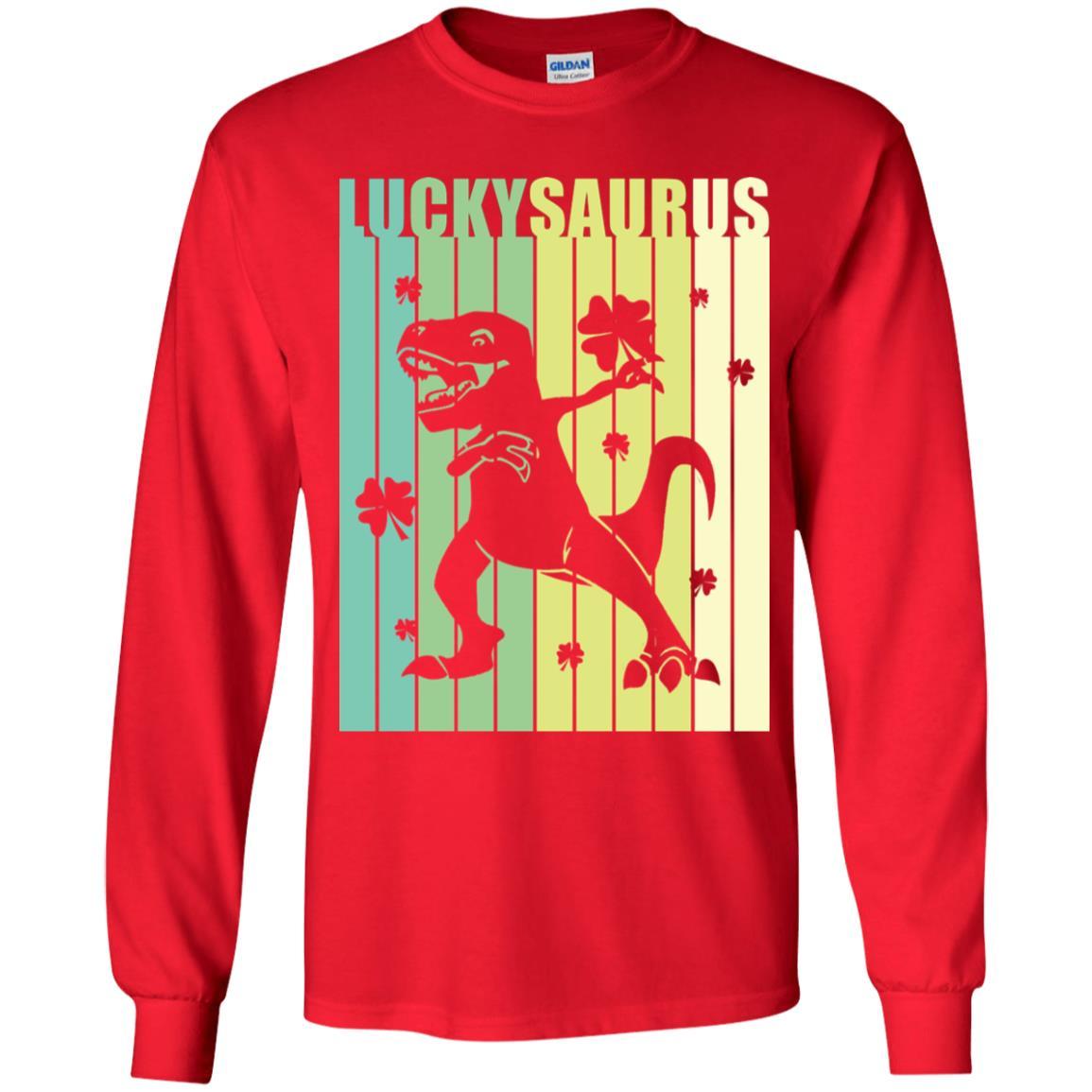 Happy St Pat Rex Day Dinosaur T-Rex Kids Patricks Day Youth-Youth Shirt-Youth Long Sleeve T-Shirt-Red
