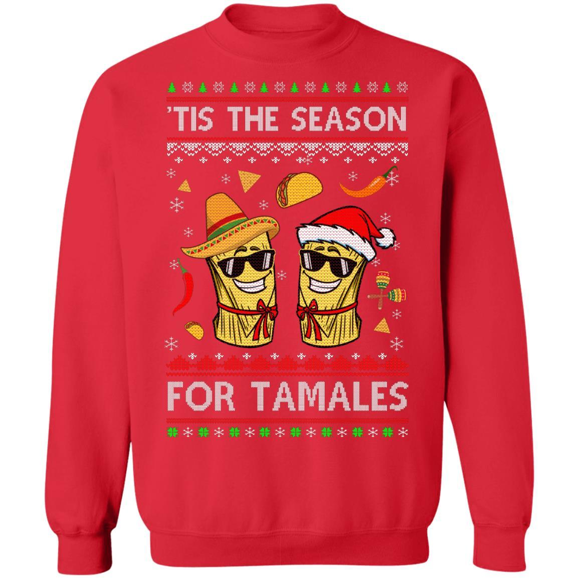 Tis The Season For Tamales Christmas Sweaters Mexican-T-Shirt & Sweatshirt-Crewneck Sweatshirt-Red