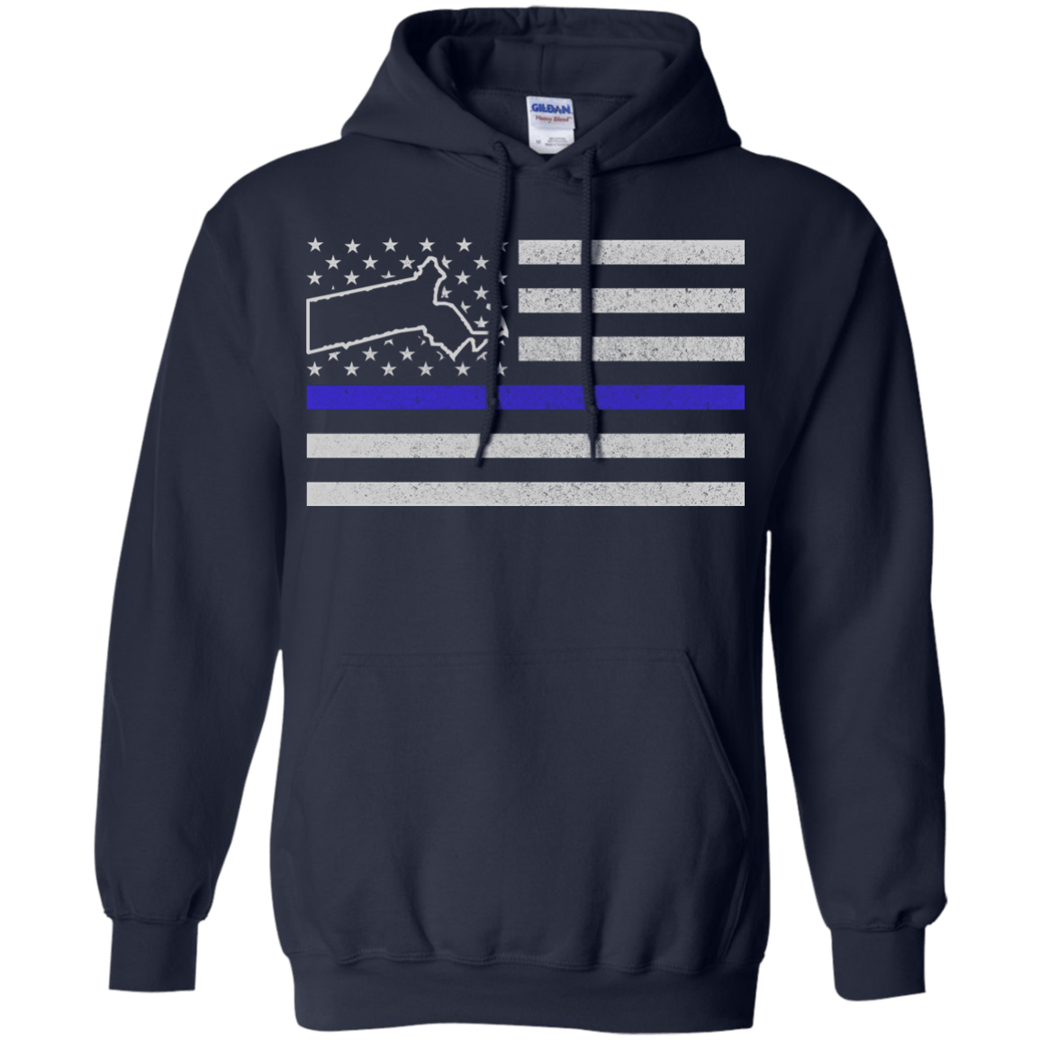 Massachusetts Thin Blue Line Police State-T-Shirt & Hoodie-Pullover Hoodie-Navy