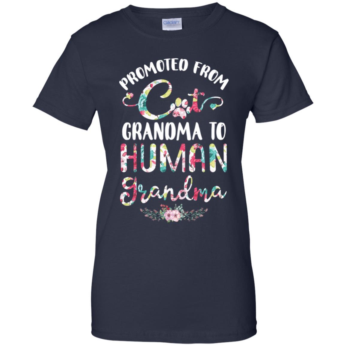 Floral Promoted From Cat Grandma To Human Grandma Gift-T-Shirt & Tank Top-Women's T-Shirt-Navy