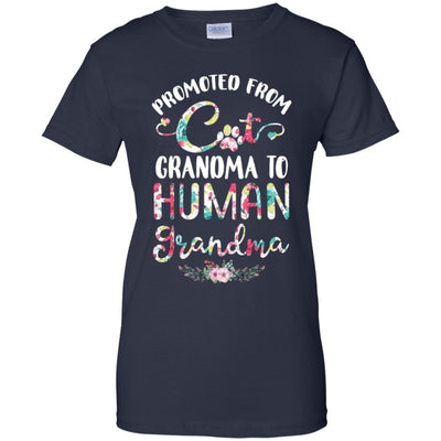 Floral Promoted From Cat Grandma To Human Grandma Gift-T-Shirt & Tank Top-Women's T-Shirt-Navy