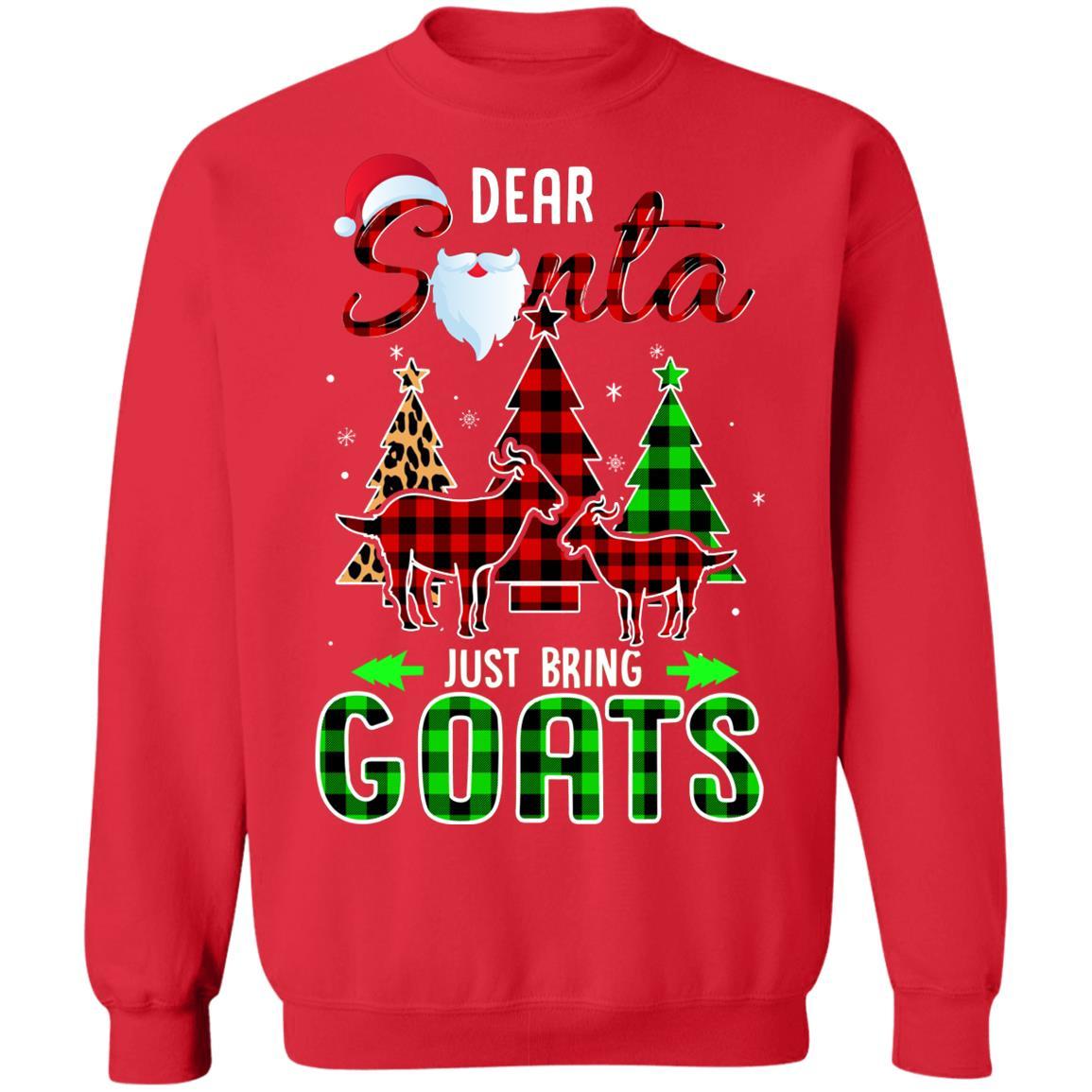 Dear Santa Just Bring Goats Christmas Gift Buffalo Plaid-T-Shirt & Sweatshirt-Crewneck Sweatshirt-Red
