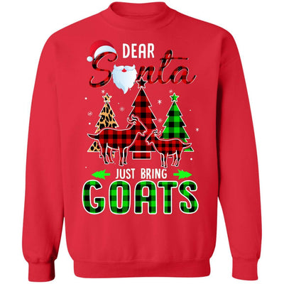 Dear Santa Just Bring Goats Christmas Gift Buffalo Plaid-T-Shirt & Sweatshirt-Crewneck Sweatshirt-Red