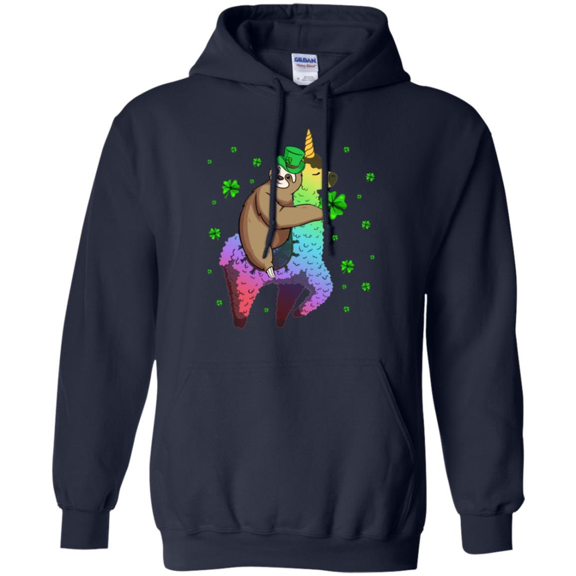 Leprechaun Sloth Riding Llama Unicorn St Patricks Day-T-Shirt & Hoodie-Pullover Hoodie-Navy