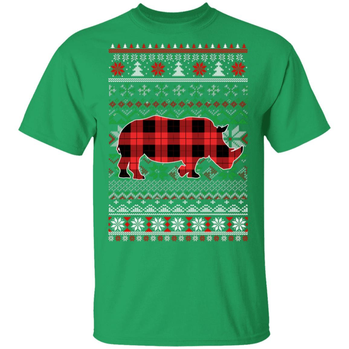 Rhino Red Plaid Ugly Christmas Sweater Funny Gifts-T-Shirt & Sweatshirt-Classic T-Shirt-Irish Green