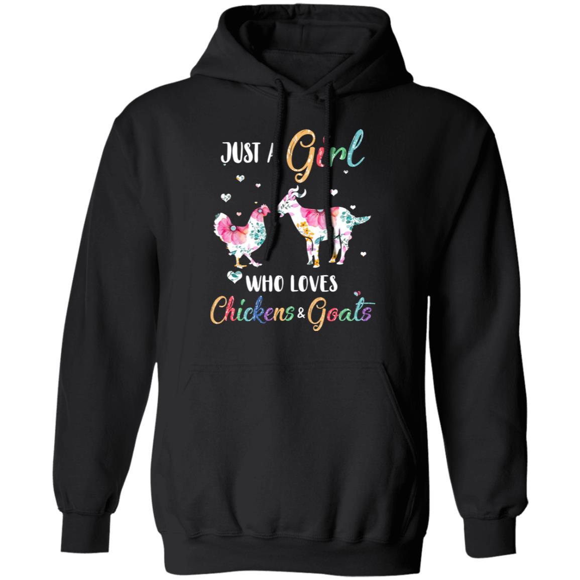 Just A Girl Who Loves Chickens And Goats Funny Cute Lover-T-Shirt & Hoodie-Pullover Hoodie-Black