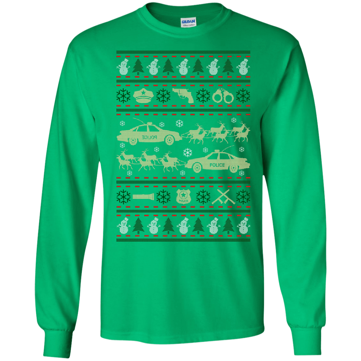 Police Christmas Ugly Sweater-T-Shirt & Hoodie-Long Sleeve T-Shirt-Irish Green