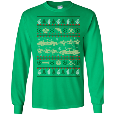 Police Christmas Ugly Sweater-T-Shirt & Hoodie-Long Sleeve T-Shirt-Irish Green