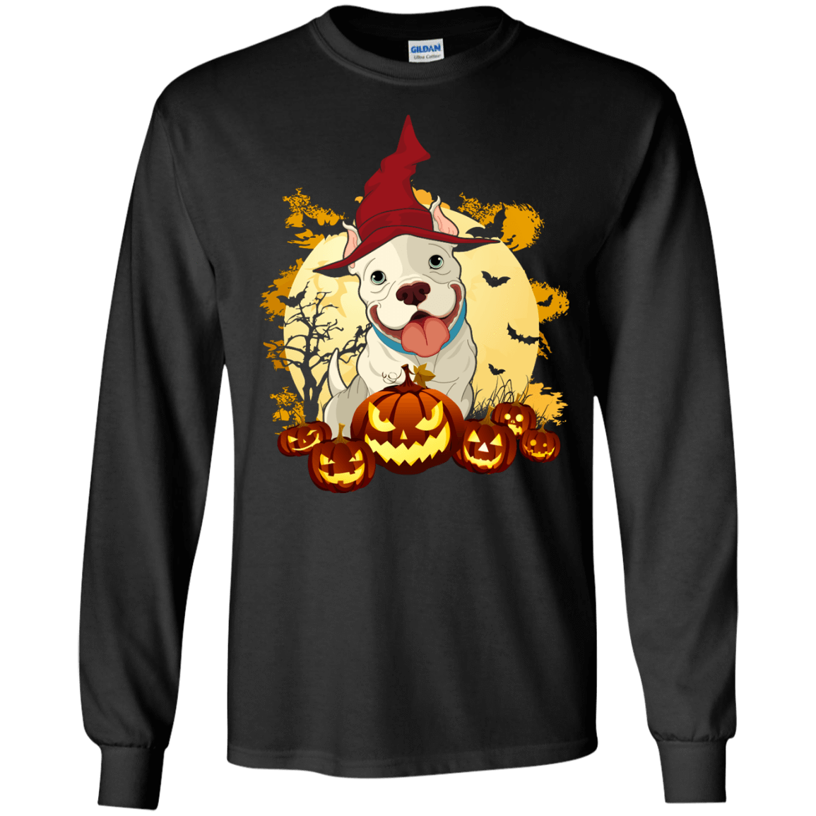 Pitbull Halloween Pumpkin-T-Shirt & Hoodie-Long Sleeve T-Shirt-Black