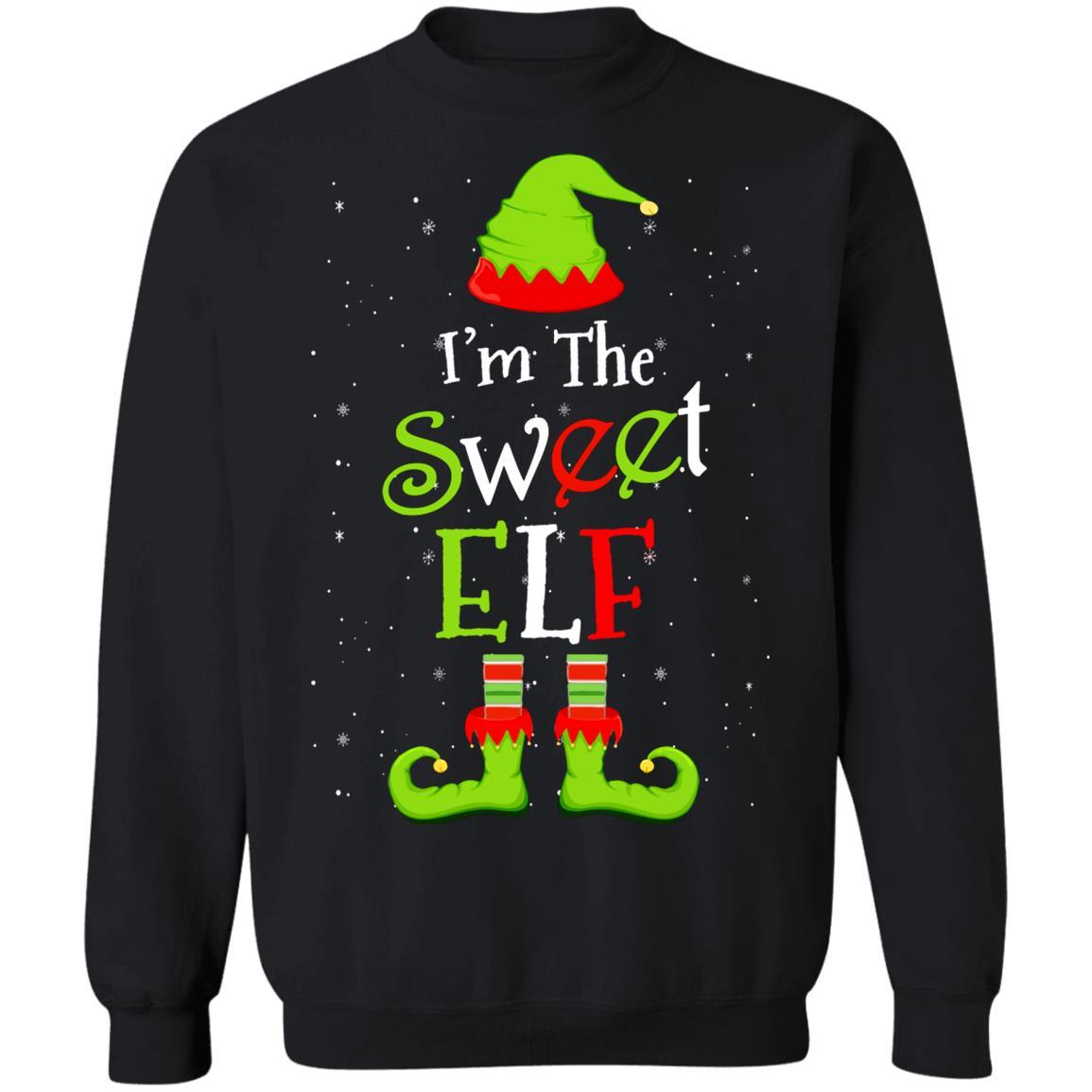 I'm The Sweet Elf Family Matching Funny Christmas Group Gift-T-Shirt & Sweatshirt-Crewneck Sweatshirt-Black