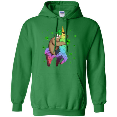 Leprechaun Sloth Riding Llama Unicorn St Patricks Day-T-Shirt & Hoodie-Pullover Hoodie-Irish Green