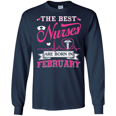 The Best Nurses Are Born In February-T-Shirt & Hoodie-Long Sleeve T-Shirt-Navy