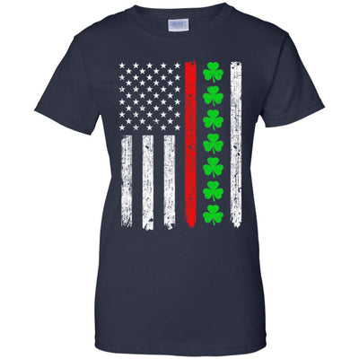 Thin Red Line Shamrock Irish St Patricks Day Fireman-T-Shirt & Hoodie-Women's T-Shirt-Navy