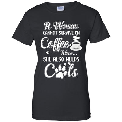 A Woman Cannot Survive On Coffee Alone She Also Needs Cats-T-Shirt & Tank Top-Women's T-Shirt-Black