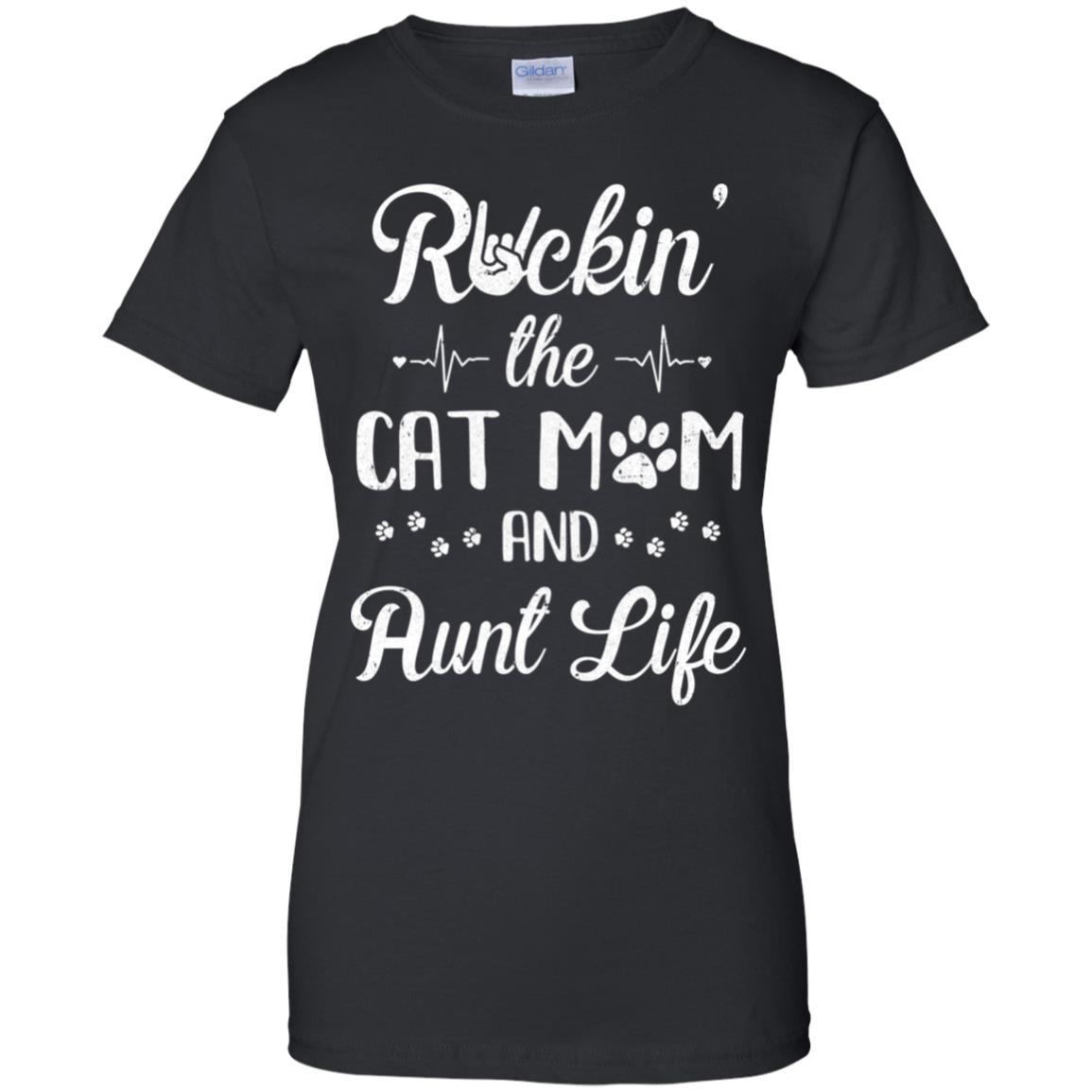 Rockin The Cat Mom Aunt Life Cat Lovers Mothers Day-T-Shirt & Tank Top-Women's T-Shirt-Black