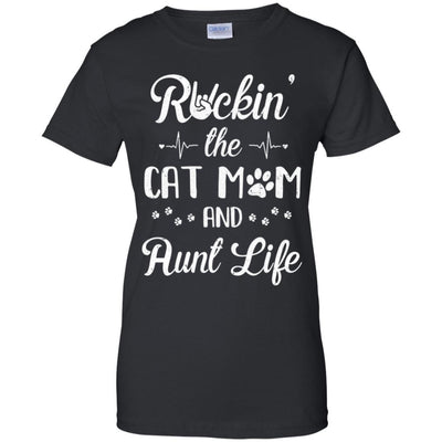 Rockin The Cat Mom Aunt Life Cat Lovers Mothers Day-T-Shirt & Tank Top-Women's T-Shirt-Black