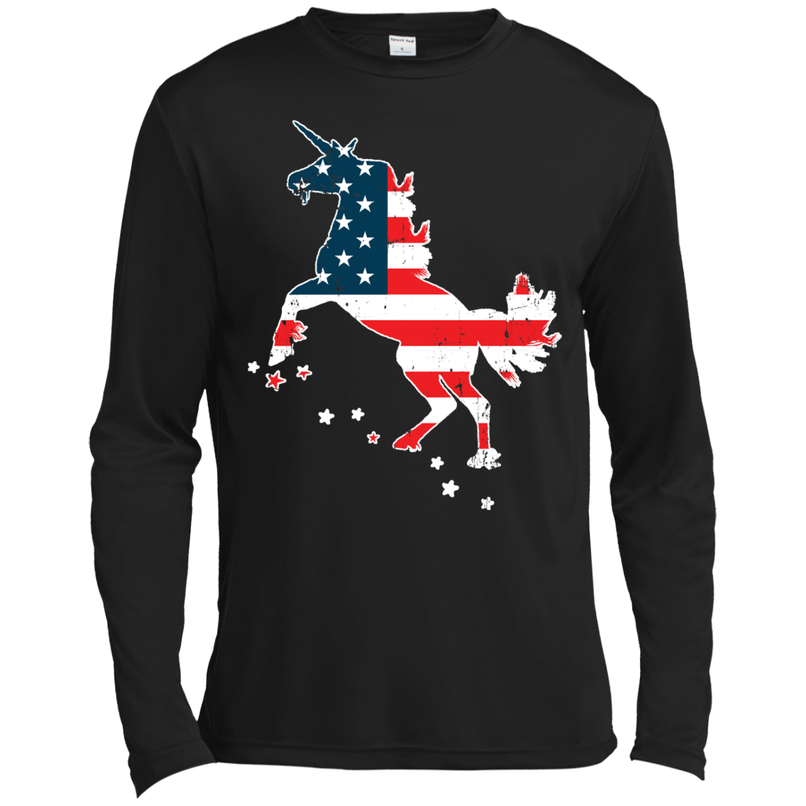 Unicorn Silhouette July of 4th-T-Shirt & Hoodie-Long Sleeve T-Shirt-Black