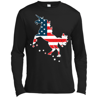 Unicorn Silhouette July of 4th-T-Shirt & Hoodie-Long Sleeve T-Shirt-Black