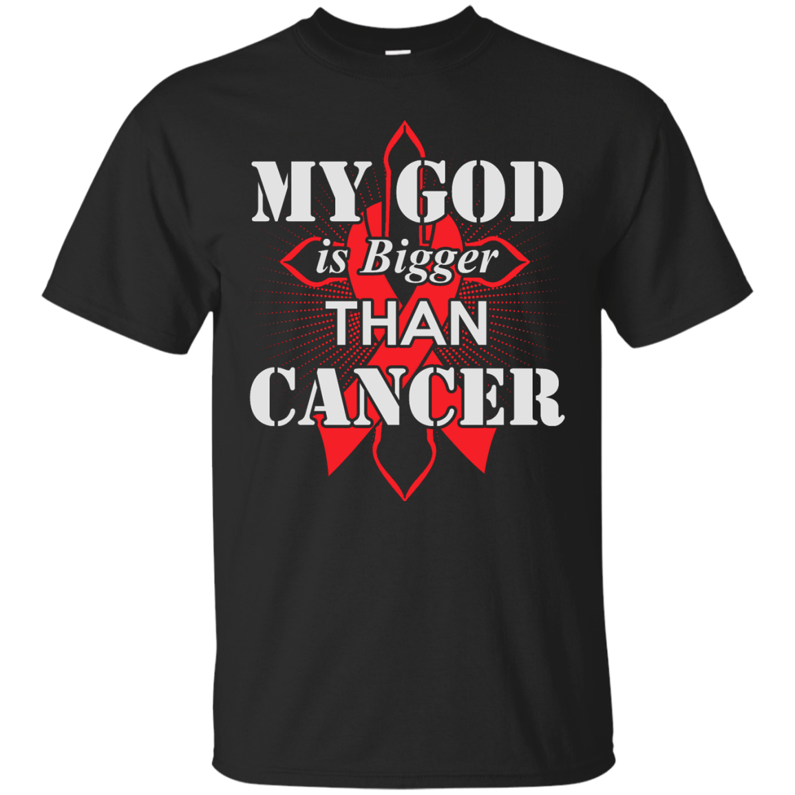 My God Is Bigger Than Cancer Red Awareness Ribbon-T-Shirt & Hoodie-Classic T-Shirt-Black