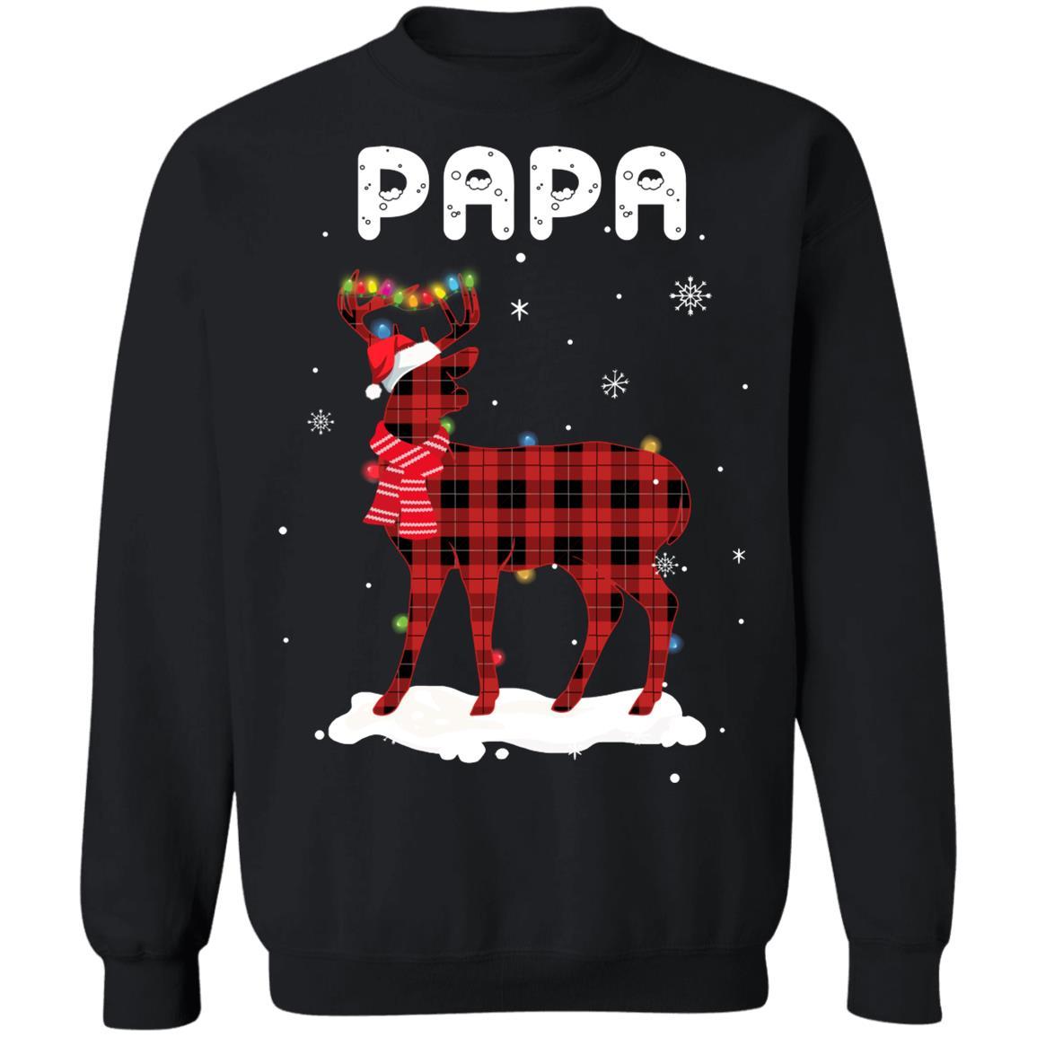 Papa Deer Red Plaid Christmas Family Matching Pajamas-T-Shirt & Sweatshirt-Crewneck Sweatshirt-Black