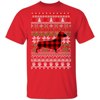 Dachshund Red Plaid Ugly Christmas Sweater Gifts-T-Shirt & Sweatshirt-Classic T-Shirt-Red