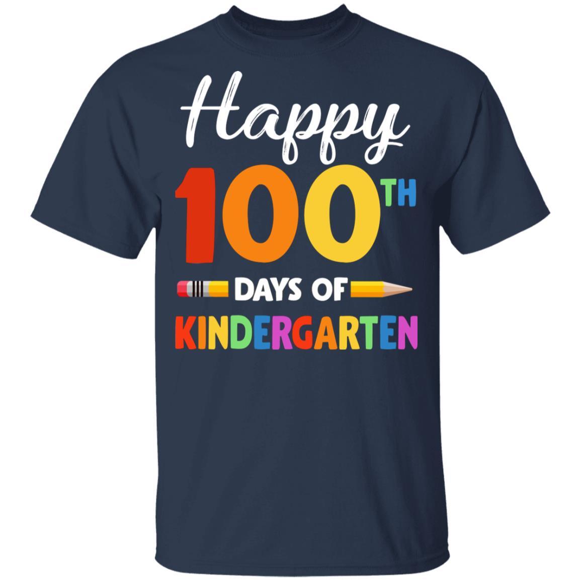 Happy 100Th Day Of Kindergarten Teacher Or Student Gift Youth-Youth Shirt-Youth T-Shirt-Navy