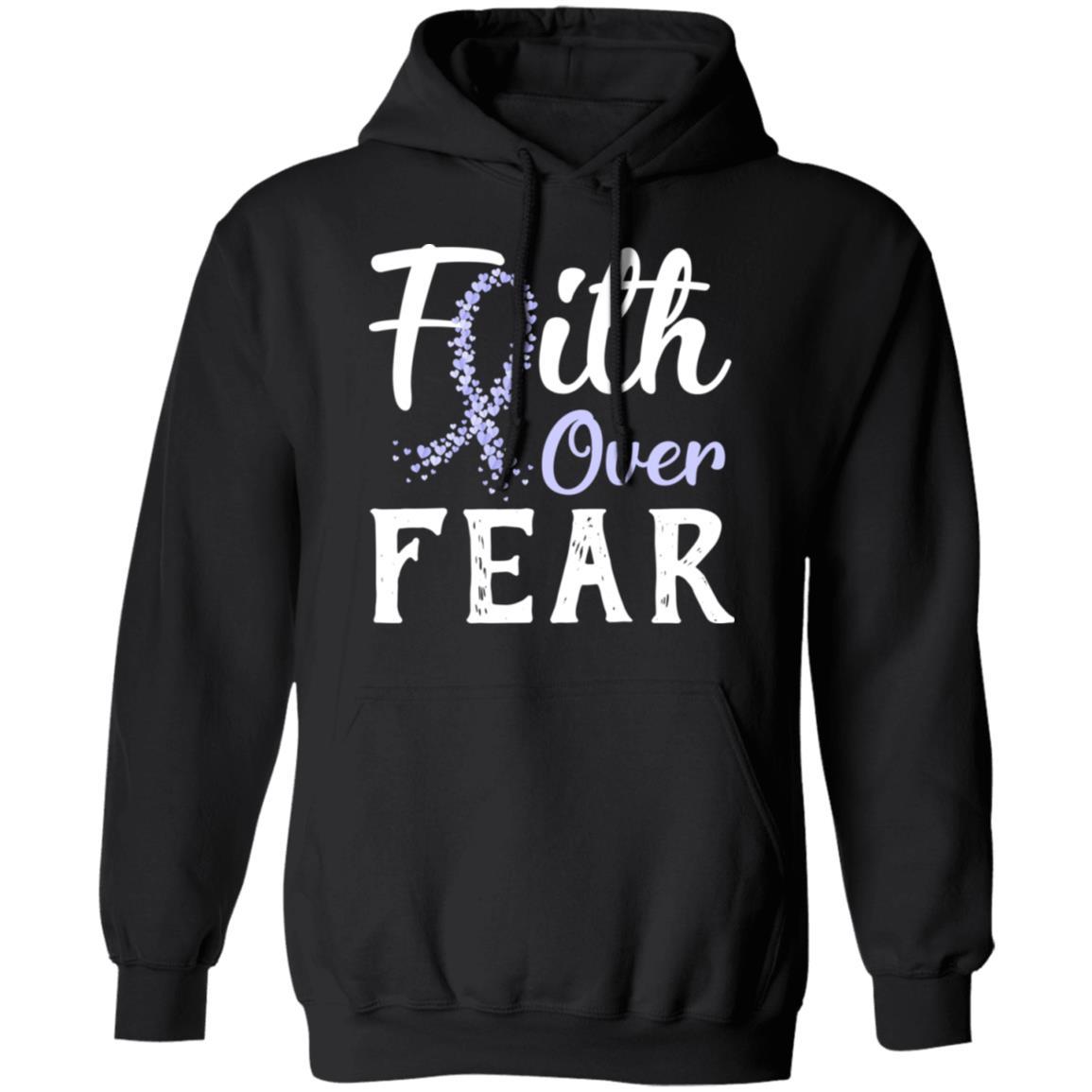 Stomach Cancer Awareness Periwinkle Faith Over Fear-T-Shirt & Hoodie-Pullover Hoodie-Black