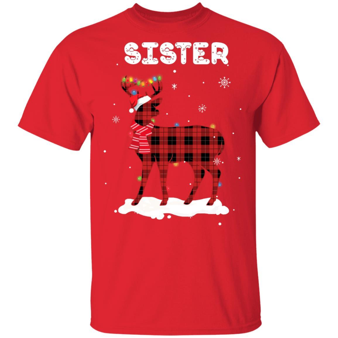 Sister Deer Red Plaid Christmas Family Matching Pajamas-T-Shirt & Sweatshirt-Classic T-Shirt-Red