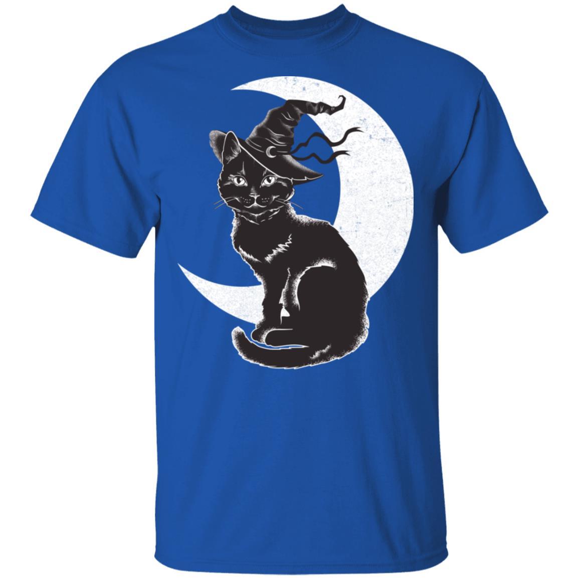 Vintage Scary Halloween Black Cat Costume Witch Hat Moon-T-Shirt & Hoodie-Classic T-Shirt-Royal