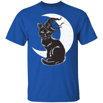 Vintage Scary Halloween Black Cat Costume Witch Hat Moon-T-Shirt & Hoodie-Classic T-Shirt-Royal