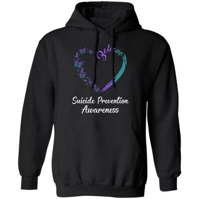Butterfly Believe Suicide Prevention Awareness Ribbon Gifts-T-Shirt & Hoodie-Pullover Hoodie-Black