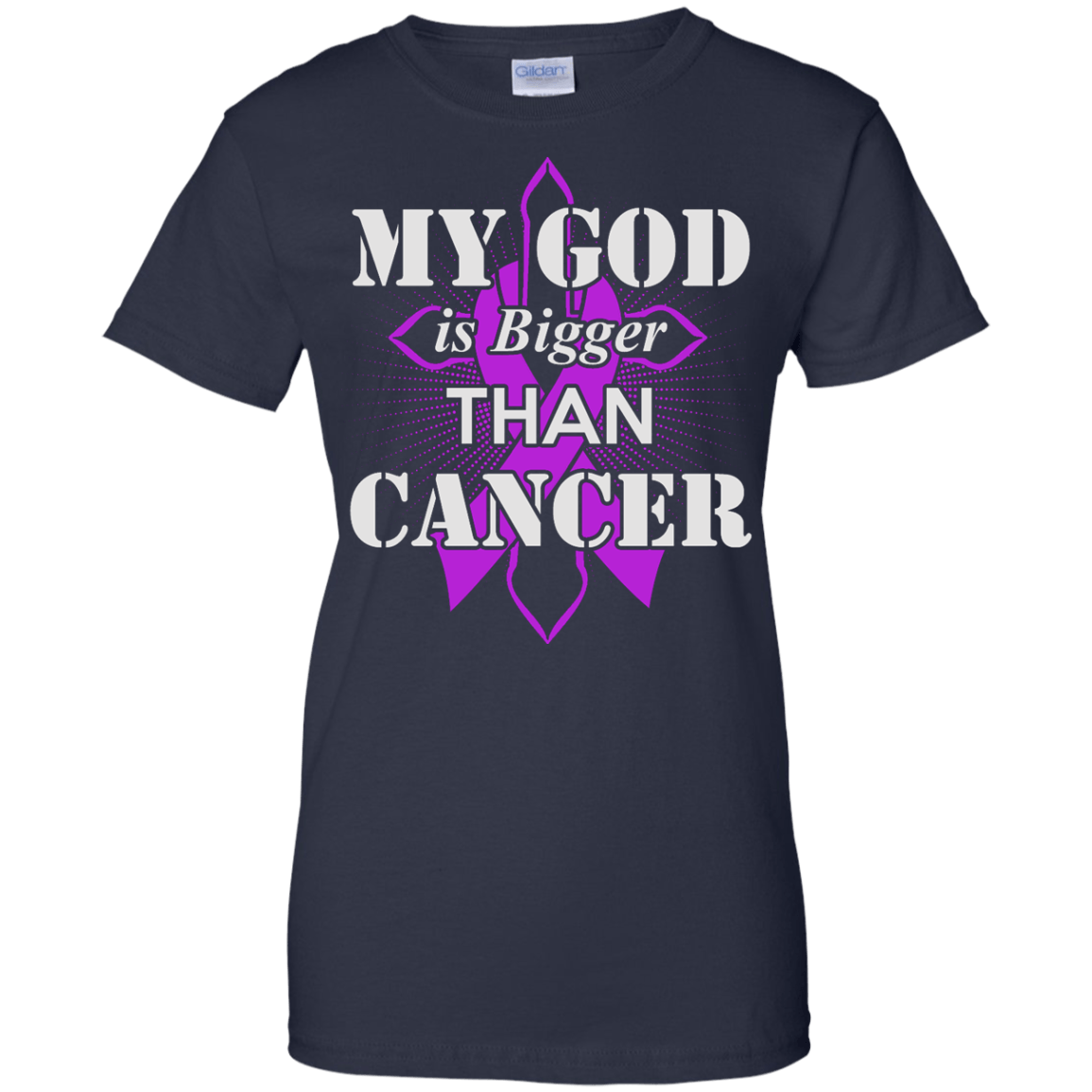 My God Is Bigger Than Cancer Violet Awareness Ribbon-T-Shirt & Hoodie-Women's T-Shirt-Navy