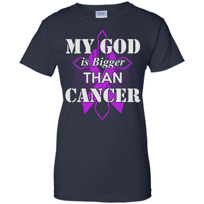 My God Is Bigger Than Cancer Violet Awareness Ribbon-T-Shirt & Hoodie-Women's T-Shirt-Navy