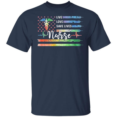 Funny Nurse American Flag Live Love Save Lives Nursing Gifts-T-Shirt & Hoodie-Classic T-Shirt-Navy