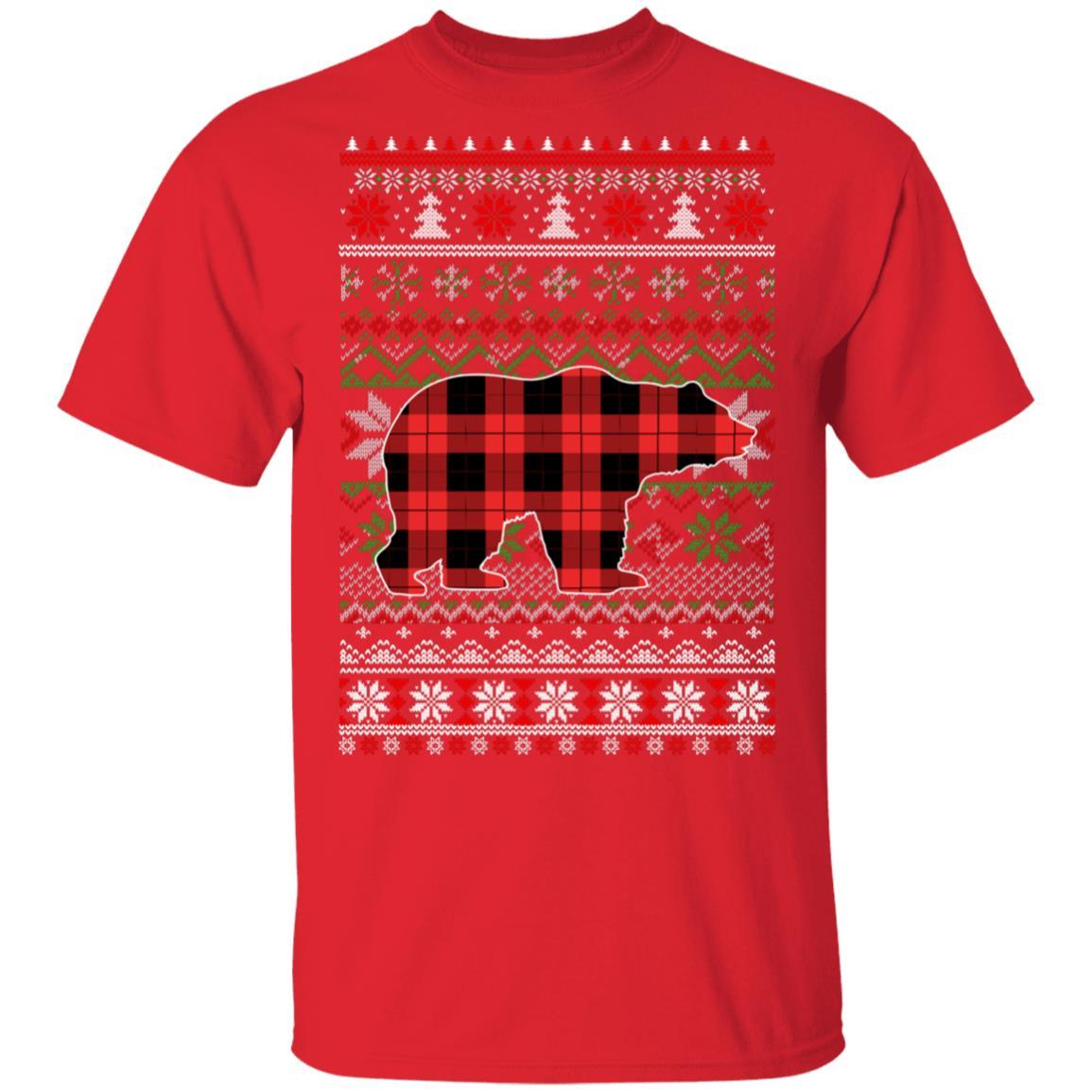 Bear Red Plaid Ugly Christmas Sweater Funny Gifts-T-Shirt & Sweatshirt-Classic T-Shirt-Red